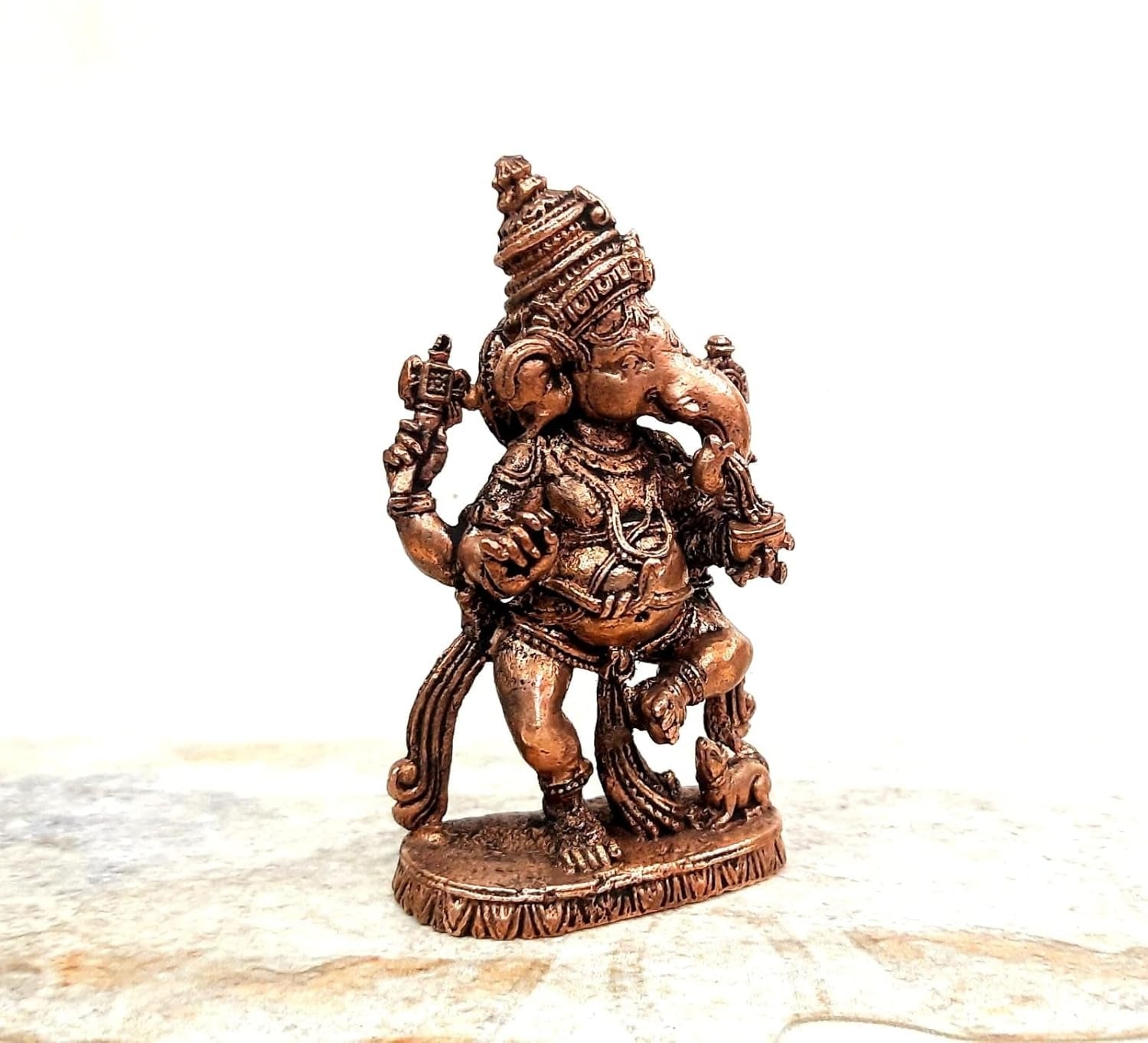 Brownish-Orange Copper Idols, 7.7 Cm, Handmade Ganesh 170Grams, Patina Antique Finish, Pack Of 1 Piece