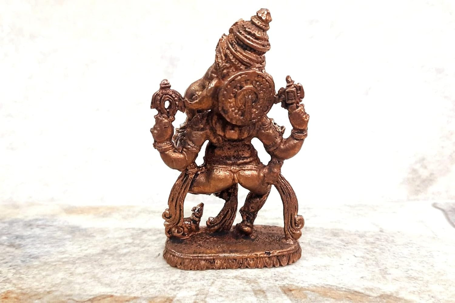 Brownish-Orange Copper Idols, 7.7 Cm, Handmade Ganesh 170Grams, Patina Antique Finish, Pack Of 1 Piece