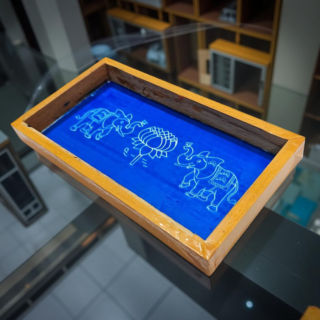 Unikraf  Elephant with Lotus Rangoli Stencil Wooden, 1 Piece (9x5 Inches)