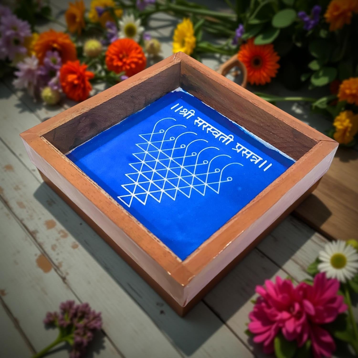 Unikraf  Saraswati Yantra Kolam Rangoli Stencil Wooden Small, 1 Piece (5x5 Inches)