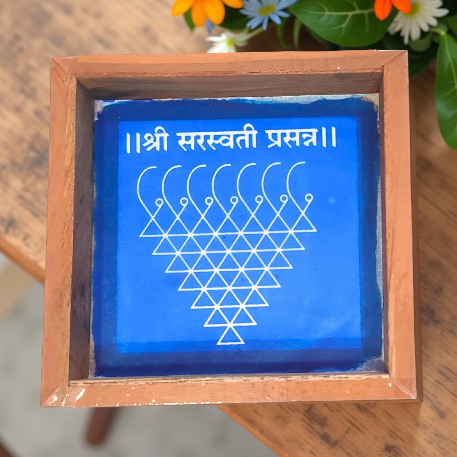 Unikraf  Saraswati Yantra Kolam Rangoli Stencil Wooden Small, 1 Piece (5x5 Inches)