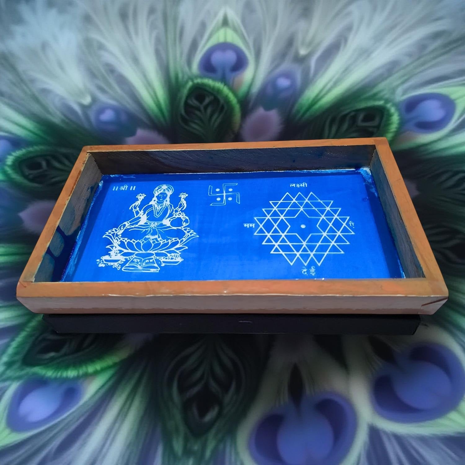 Unikraf  Aishwarya Kolam with Lakshmi Rangoli Stencil Wooden, 1 Piece (9x5 Inches)