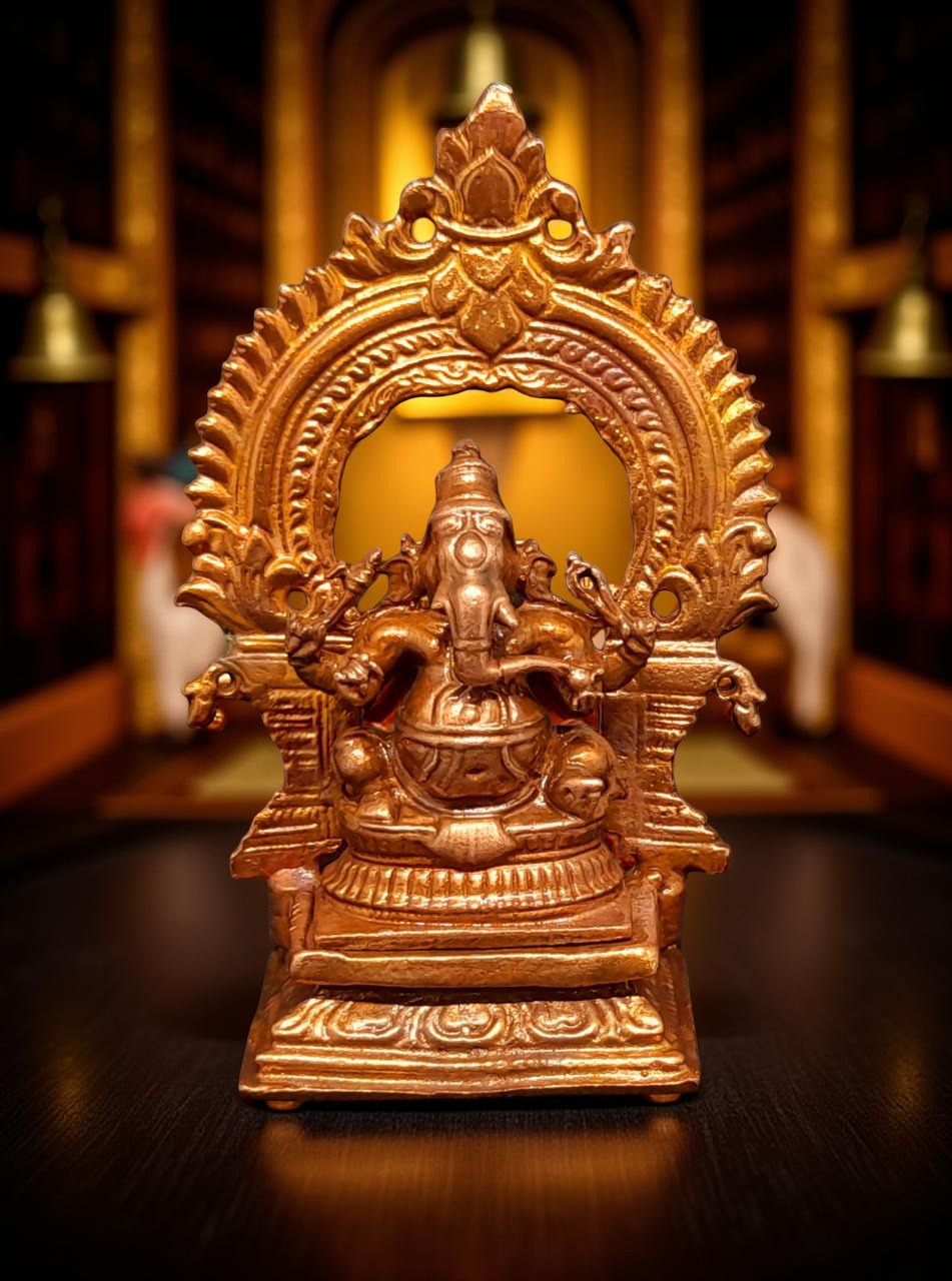 Brownish-Orange Copper Idols Of God Little Ganesh With Prabhavalli, 3 Inches, 100G, Patina Antique Finish, Pack Of 1 Piece