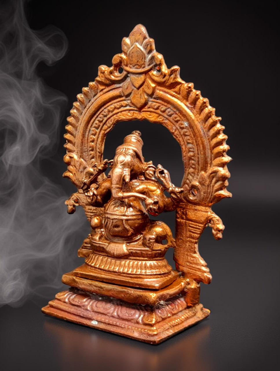 Brownish-Orange Copper Idols Of God Little Ganesh With Prabhavalli, 3 Inches, 100G, Patina Antique Finish, Pack Of 1 Piece
