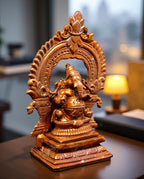Brownish-Orange Copper Idols Of God Little Ganesh With Prabhavalli, 3 Inches, 100G, Patina Antique Finish, Pack Of 1 Piece