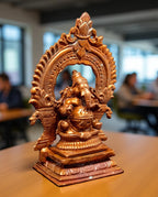 Brownish-Orange Copper Idols Of God Little Ganesh With Prabhavalli, 3 Inches, 100G, Patina Antique Finish, Pack Of 1 Piece