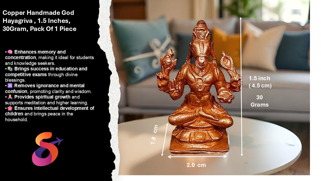 Antique Copper Idols India, 1.5 Inches, Handmade Lord Hayagriva, 30G, Patina Antique Finish, Pack Of 1 Piece