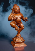 Brownish-Orange Copper Idols Of God Bal Krishna With Laddu By Unikraf , 3.3 Inches, 150G, Patina Antique Finish, Pack Of 1 Piece