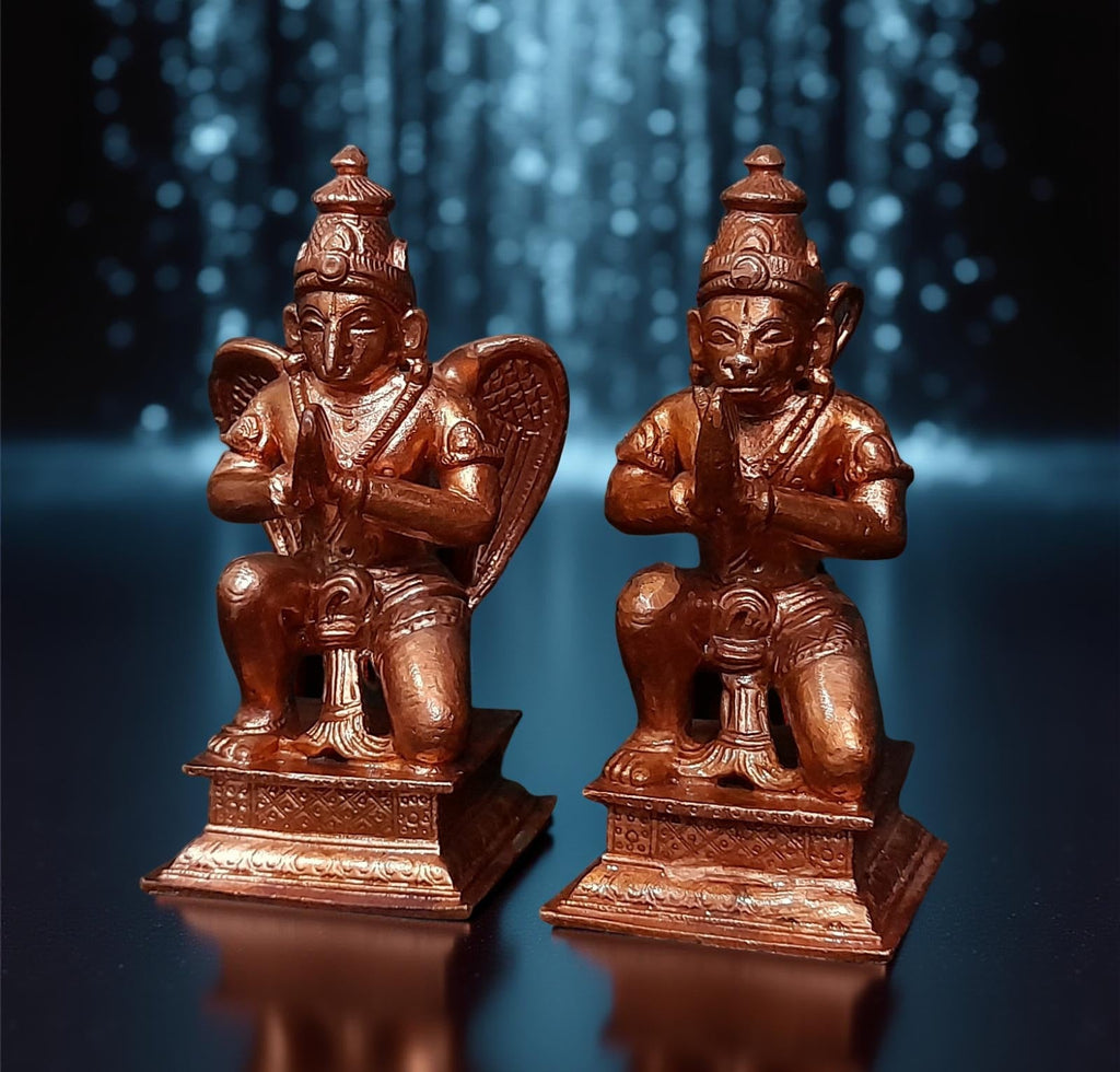 Unikraf  , Copper Handmade Sitting Garudar and Hanuman 4.3 inches 1.1 Kg, Pack of 1 Piece