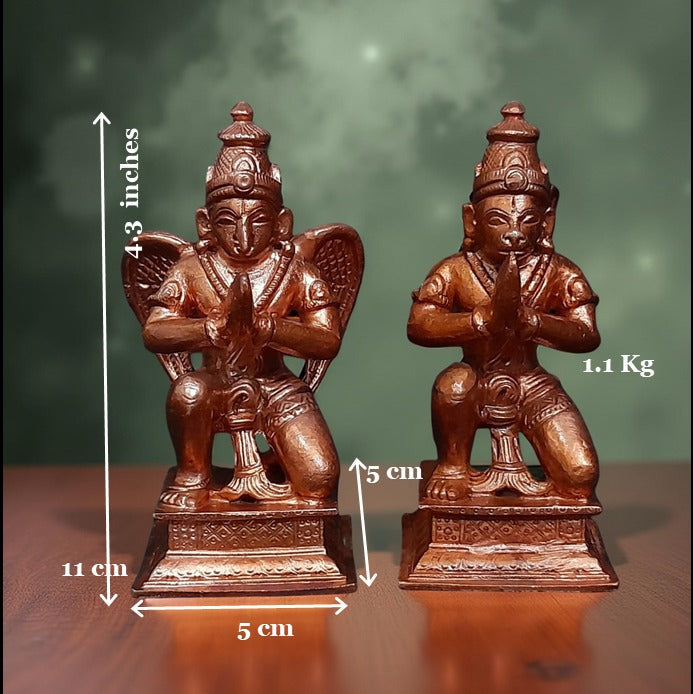 Unikraf  , Copper Handmade Sitting Garudar and Hanuman 4.3 inches 1.1 Kg, Pack of 1 Piece
