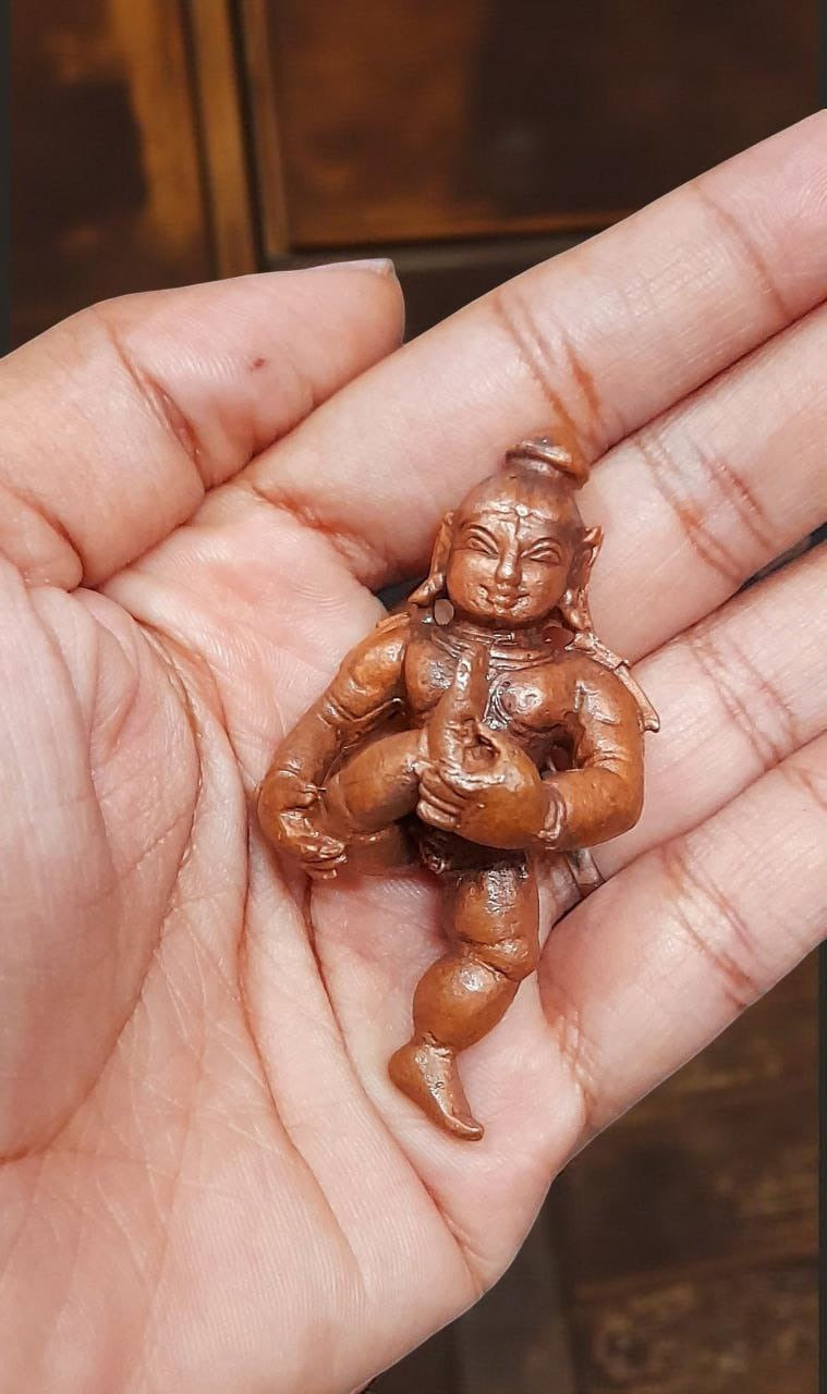 Brownish-Orange Copper Bal Krishna Sucking His Toe, 2.1 Inches,, 60G, Patina Antique Finish, Pack Of 1 Piece