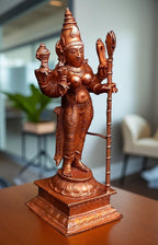 Brownish-Orange Copper Idols Of God Standing Raja Rajeswari, 5 Inches, 460G, Patina Antique Finish, Pack Of 1 Piece
