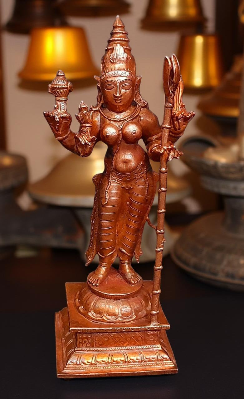 Brownish-Orange Copper Idols Of God Standing Raja Rajeswari, 5 Inches, 460G, Patina Antique Finish, Pack Of 1 Piece