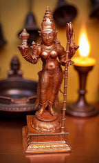 Brownish-Orange Copper Idols Of God Standing Raja Rajeswari, 5 Inches, 460G, Patina Antique Finish, Pack Of 1 Piece